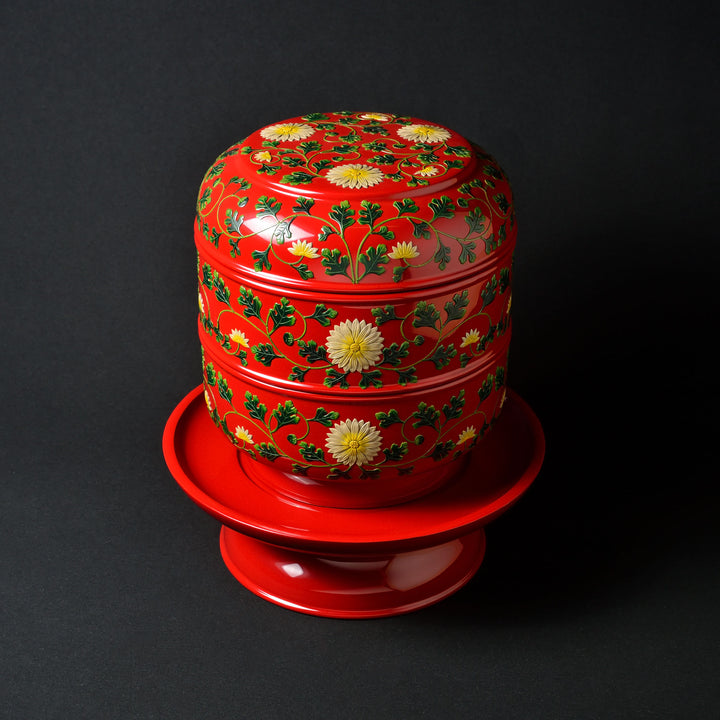 6寸二段喰籠 堆錦 色付菊唐草