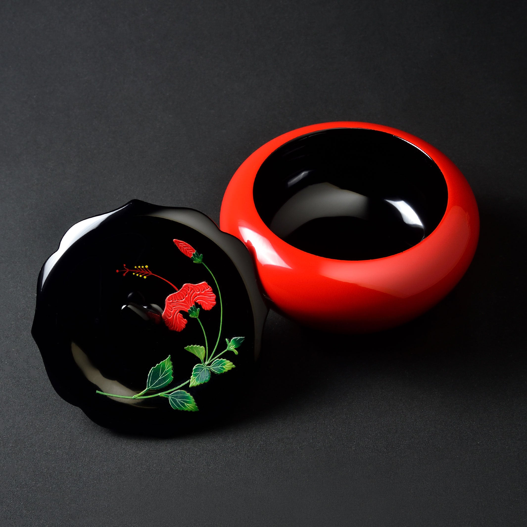 琉球漆器 5寸菓子器 梅 柿型 折敷付き 蓋付 天然木 天然漆 デイゴ材